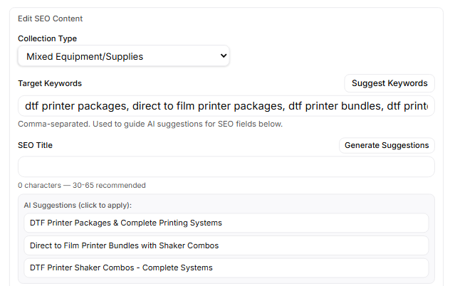 InkDex AI-generated SEO content suggestions