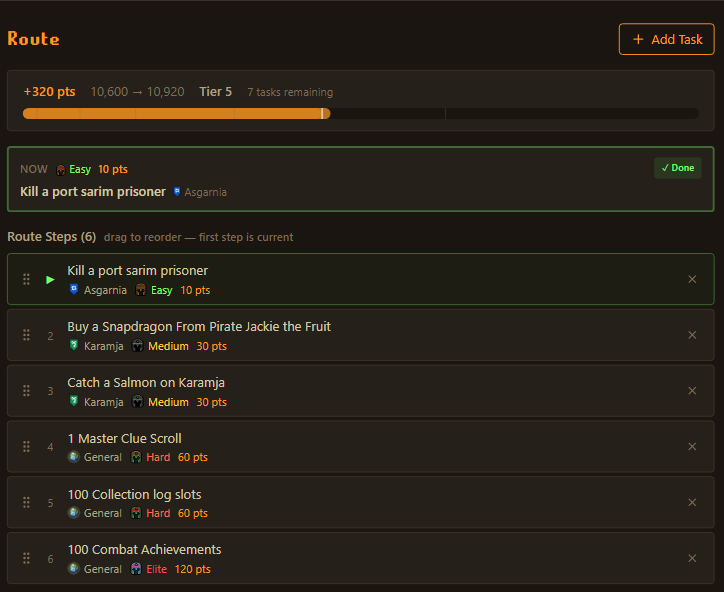 Leagues Advisor route planner with drag-and-drop reordering