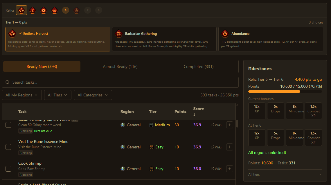 Leagues Advisor task scoring with ranked recommendations