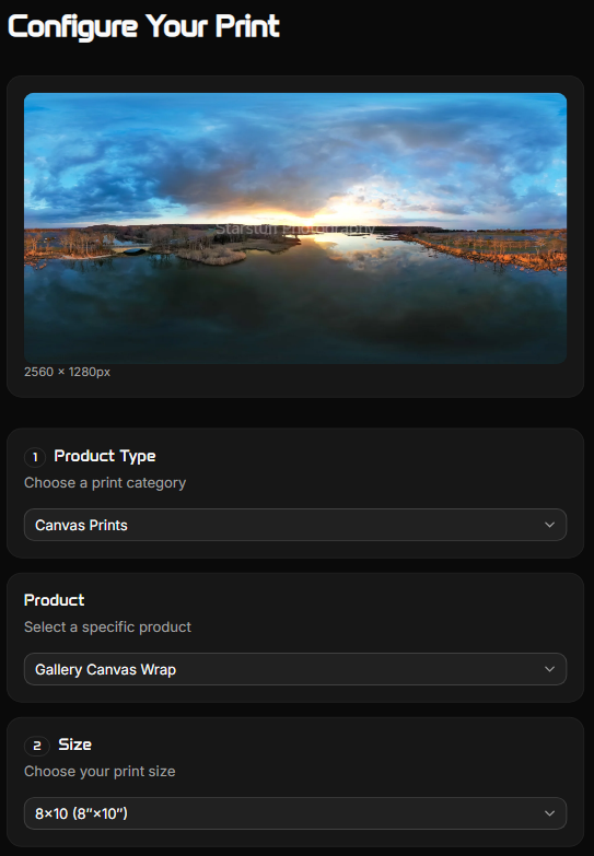 StarStuff Photos print ordering and checkout flow