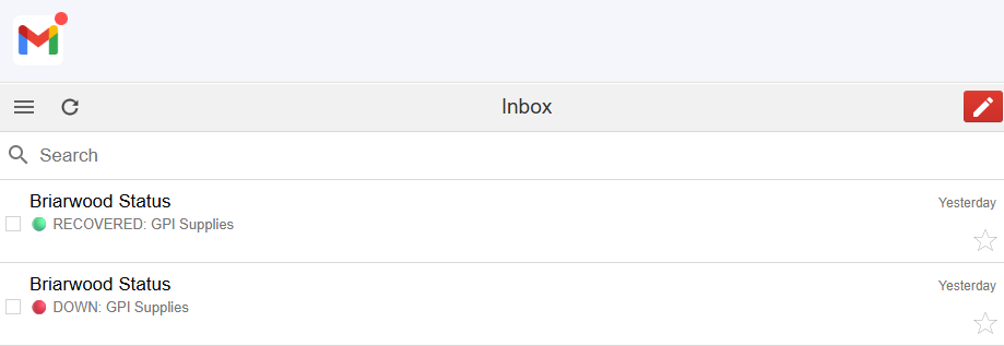 Briarwood Status admin dashboard with monitor management